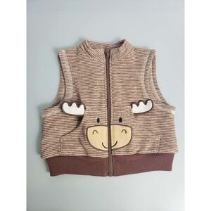 Baby Essentials Moose Zip Up Striped Vest Brown‎ White 12M Wooland